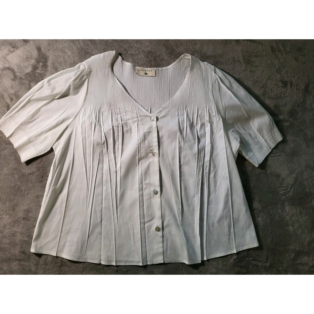Cotelac Tunic Blouse Women Size 4 White Pleated  Button Front  Costal  Loganlook